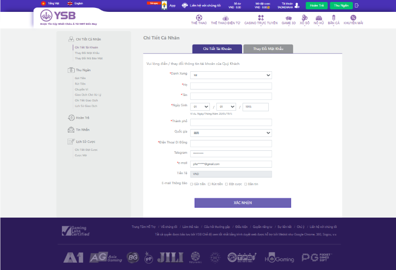 cách nạp rút tiền YSB66