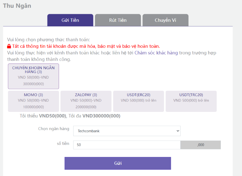 hướng dẫn nạp rút tiền YSB66